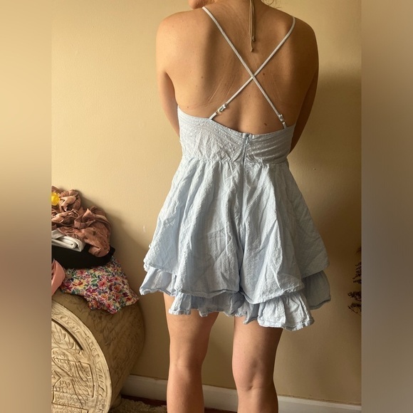 Halter Romper Ruffle Flounce Crochet Lace Cutout Hollow Out Textured Criss Cross - Picture 4 of 12